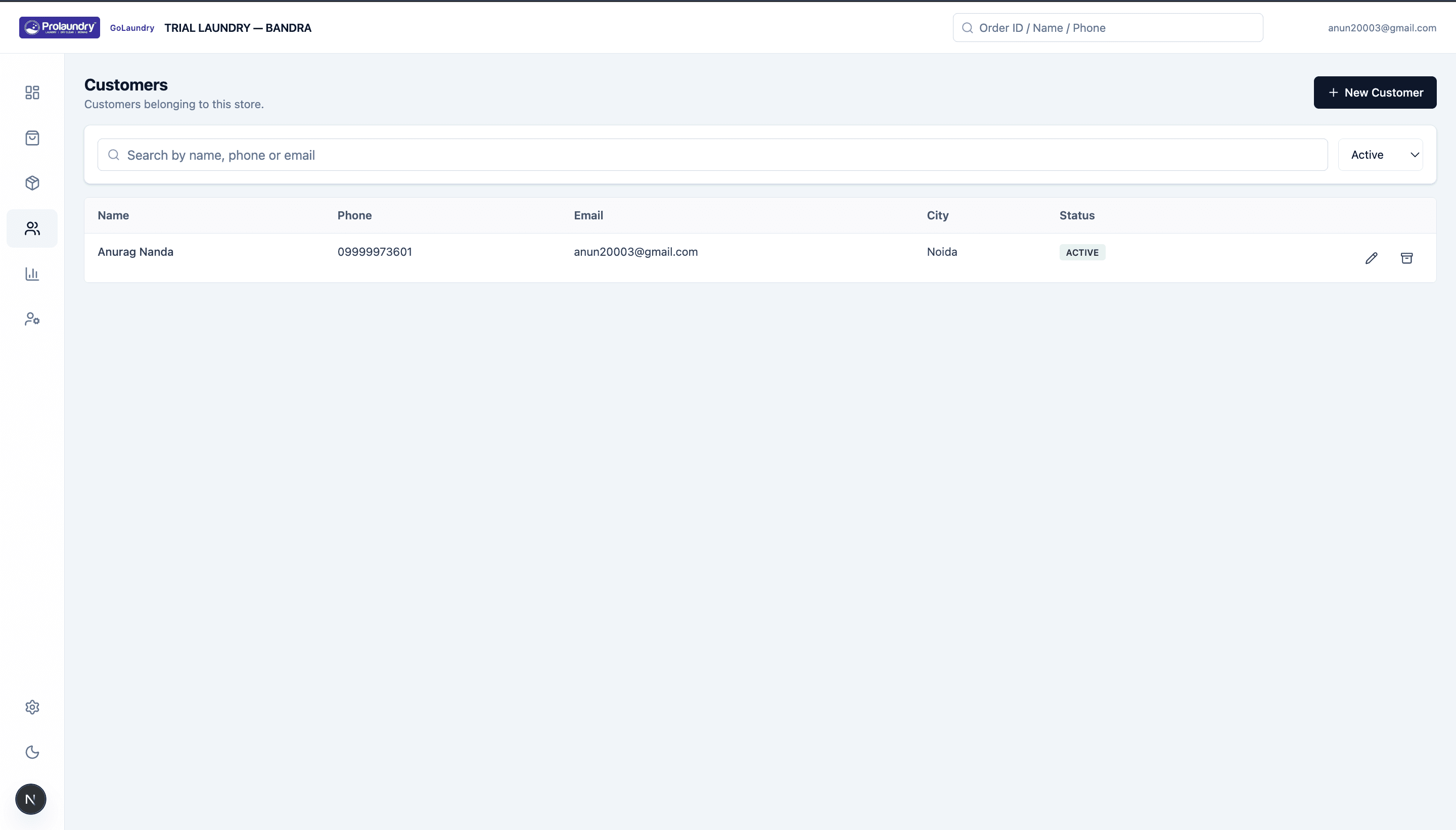 Customer list and operations in GoLaundry